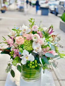 F186 - Pastel Vase Arrangement - Orchid colours based on availability - white, green, light pink or dark pink - Flowerplustoronto
