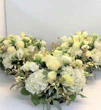 Load image into Gallery viewer, E17 - Shades of White and Gold accent Centerpiece set in low Glass Bowl - Flowerplustoronto
