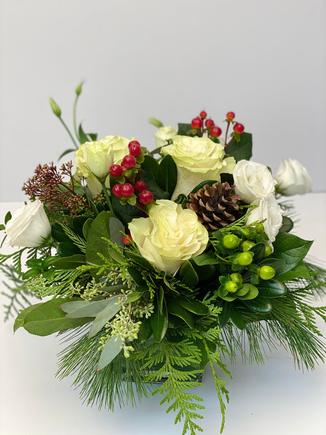 X43 - Delicate Winter White Holiday Vase Arrangement - Flowerplustoronto