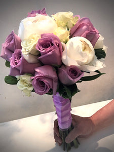 Purple and White Hand-tied Bridal Bouquet - Flowerplustoronto