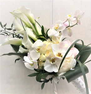 Modern White Hand-tied Bridal Bouquet - Flowerplustoronto