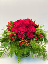 Load image into Gallery viewer, X68 - Classic Red Rose Arrangement with Xmas Greens - Flowerplustoronto
