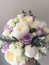 Load image into Gallery viewer, Lilac and Ivory Hand-tied Bridal Bouquet - Flowerplustoronto
