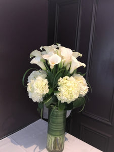 Modern Calla Lily and White Hydrangea Wedding - Buffet Arrangement - Flowerplustoronto