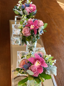 E12 - Roses and Cymbidium Orchids Centerpieces - Series Design, price per arrangement - Flowerplustoronto