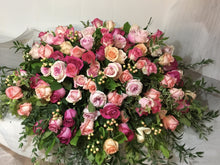 Load image into Gallery viewer, FNC25 - Lush Pastel Rose Casket Arrangement - Flowerplustoronto
