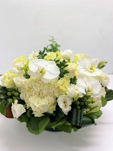 F146- Elegant White and Green Round Centerpiece - Flowerplustoronto