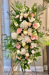 FNS77 - Delicate Pastel Standing Funeral Spray- Flowers and colours may vary depending on availability)