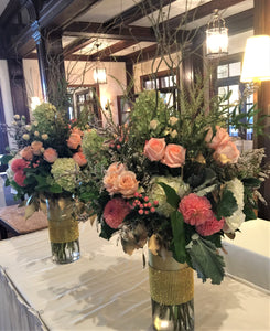 E43 - Whites, Peaches, Corals and Gold Arrangements - Series Design for the Food Stations, price per arrangement - Flowerplustoronto