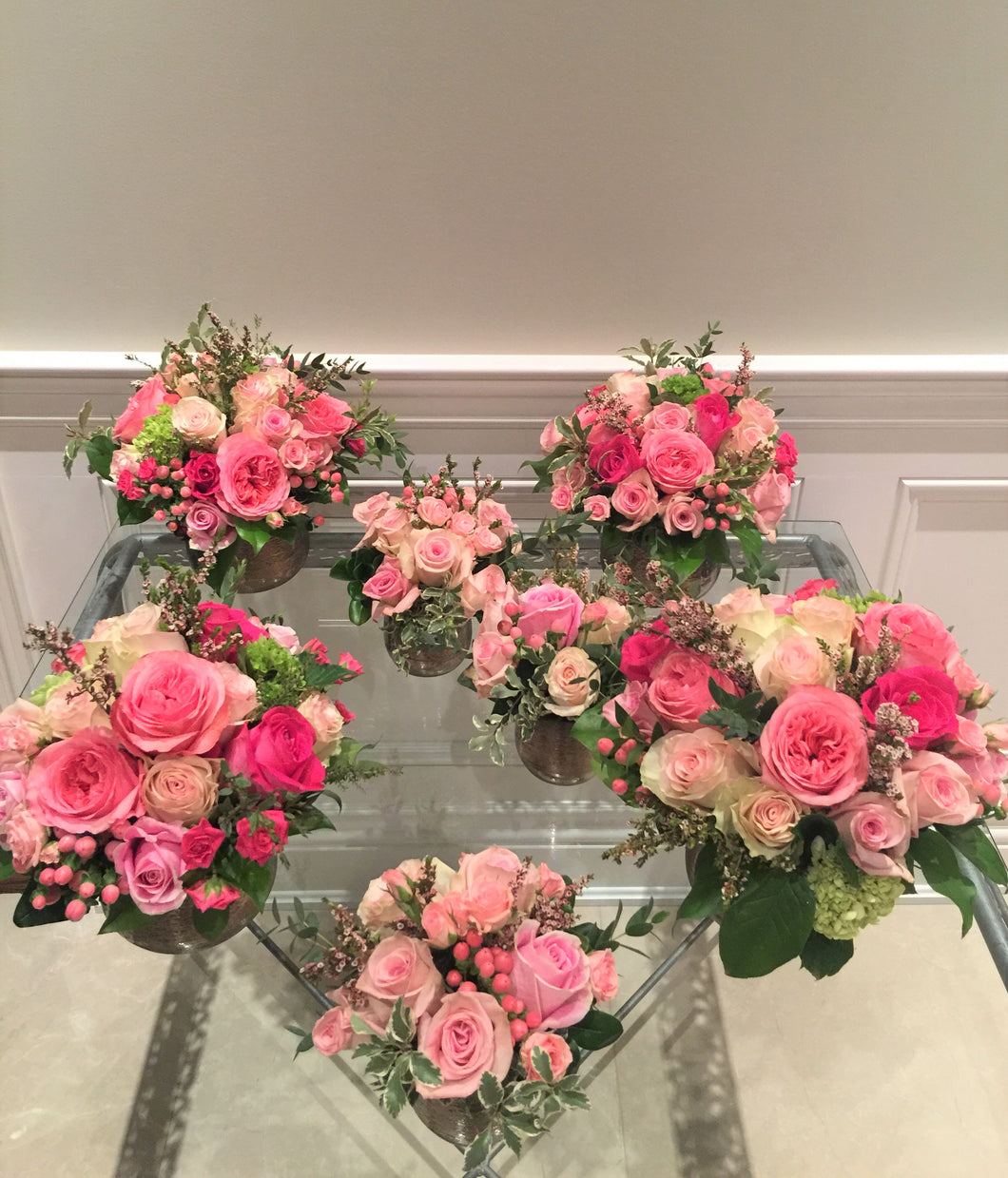 E45 - Shades of Pink Roses Centerpieces - Series Design, price per arrangement - Flowerplustoronto