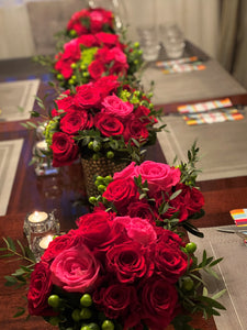 E23 - Hot Pink and Red Roses Centerpieces - Series Design, price per arrangement - Flowerplustoronto