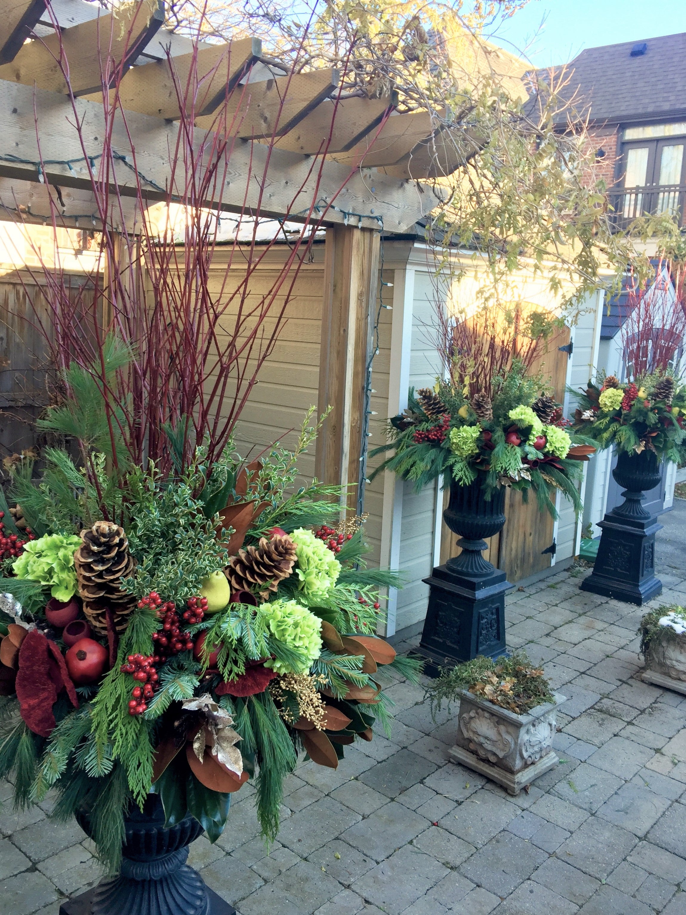 Winter Outdoor Floral Container by Blumen Haus Boston