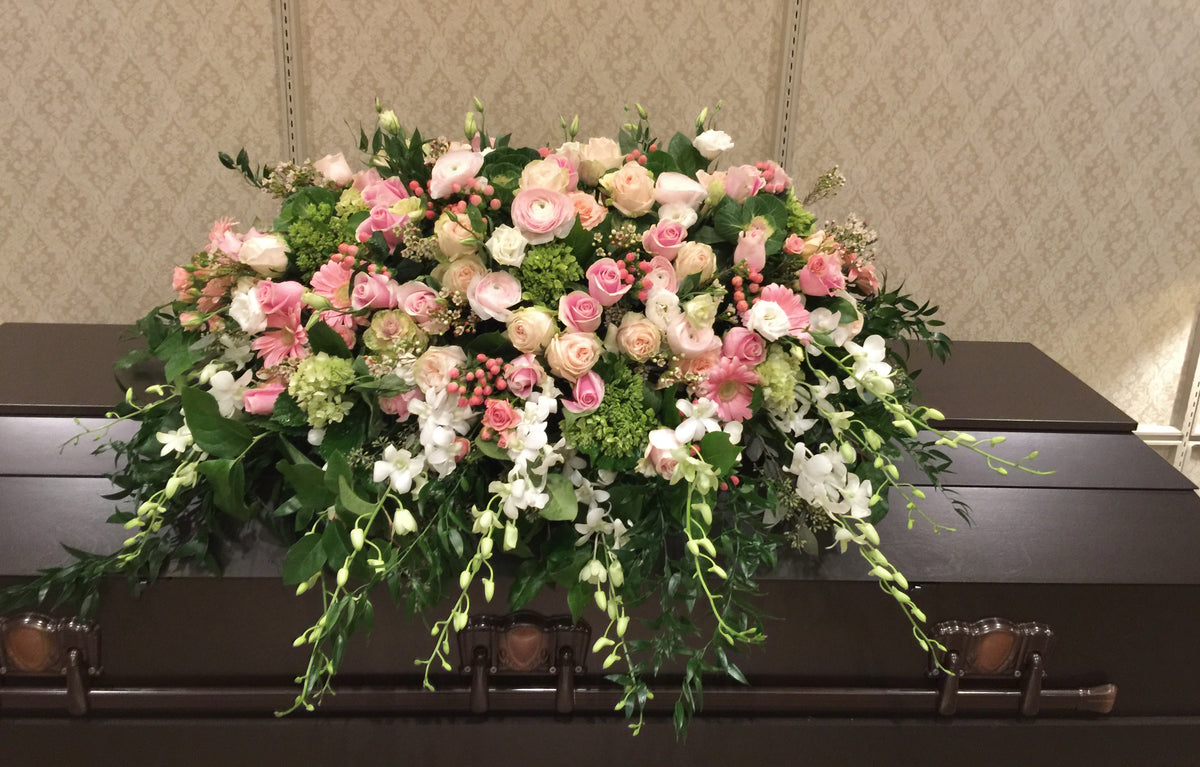 FNC8 - Pastel Casket Arrangement (Flowers and colours depending on ava ...