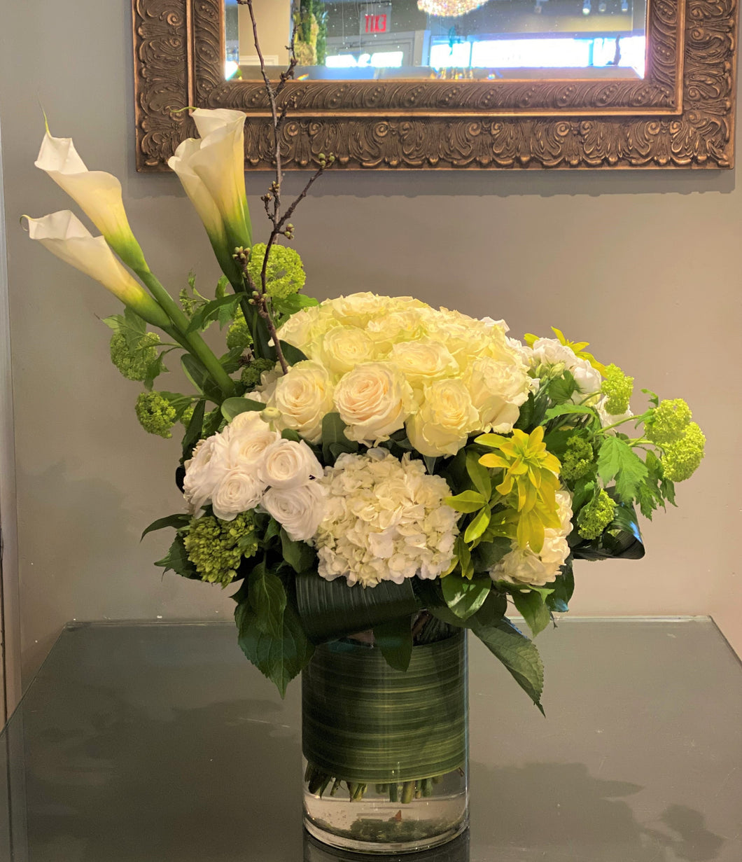 F204- Modern White and Green Arrangement - Flowerplustoronto