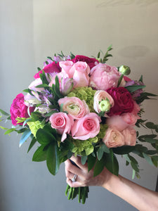 Modern shades of Pink and Lavender Hand-tied Bridal Bouquet - Flowerplustoronto