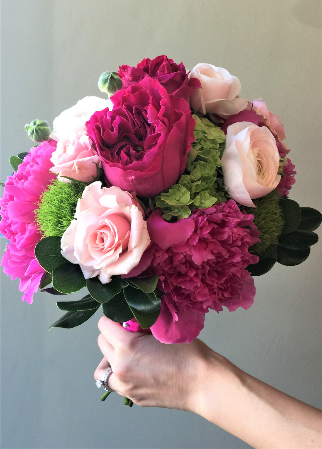 Modern shades of Pink and Lavender Hand-tied Bridesmaid Bouquet - Flowerplustoronto