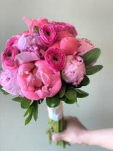 Load image into Gallery viewer, Shades of Pink and Coral Hand-tied Bridal Bouquet - Flowerplustoronto

