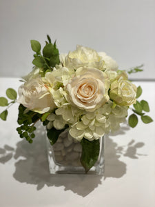 S25 - Classic White and Ivory English Garden Arrangement - Flowerplustoronto