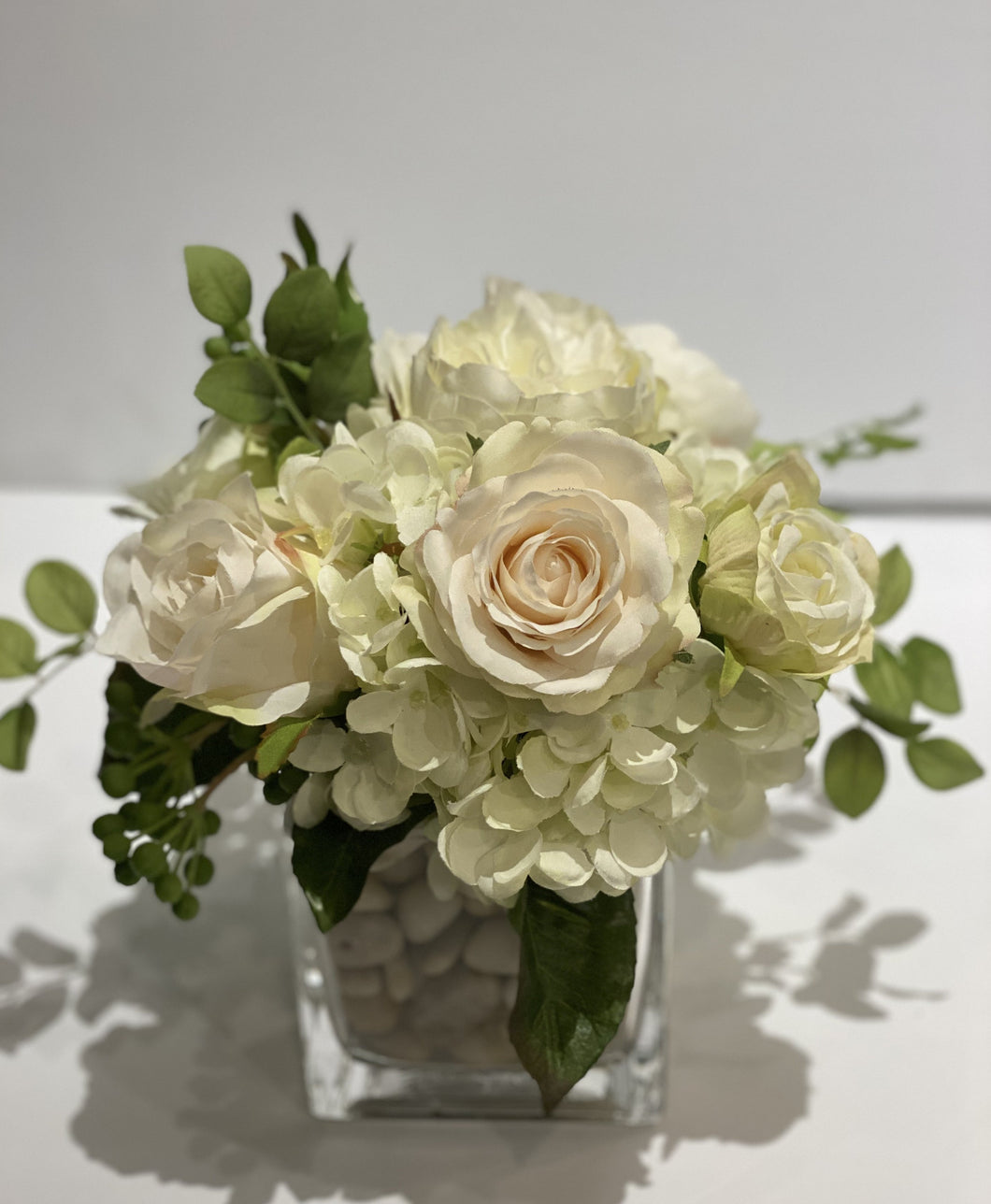 S25 - Classic White and Ivory English Garden Arrangement - Flowerplustoronto