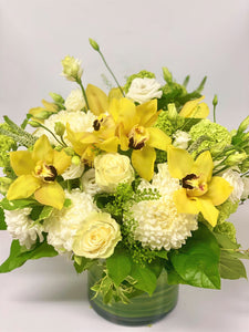 F8 - Elegant White and Yellow Vase Arrangement - Flowerplustoronto