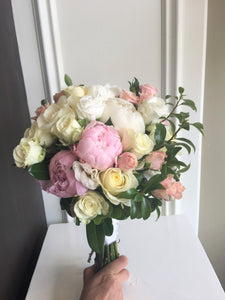 Delicate Light pink and Ivory Hand-tied Bridal Bouquet - Flowerplustoronto