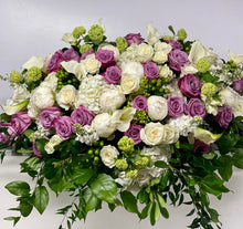Load image into Gallery viewer, FNC2 - Shades of Purples and White Casket Arrangement - Flowerplustoronto
