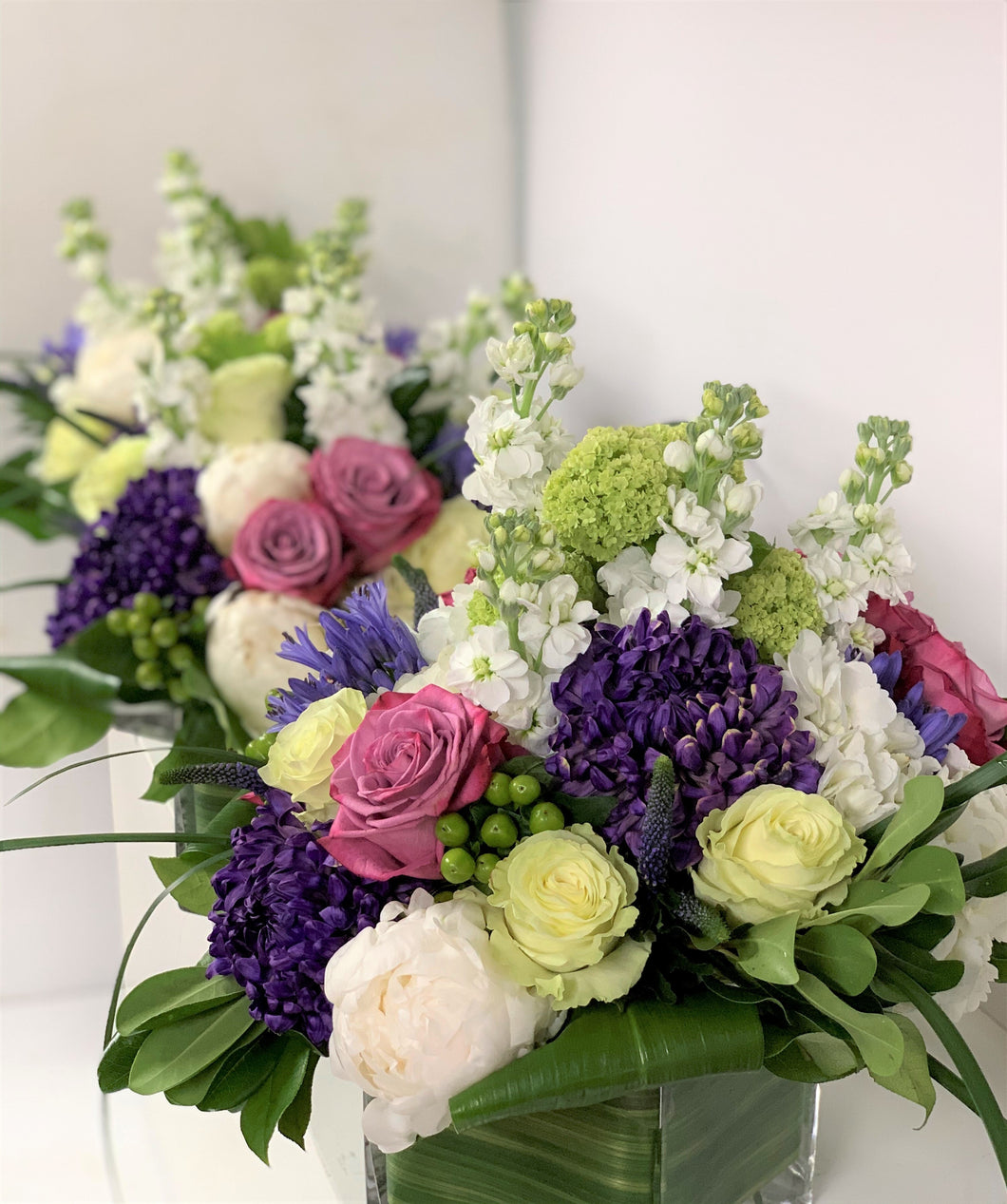 E1 - Shades of Purples and Whites Table Centerpieces - Series Design, price per arrangement - Flowerplustoronto