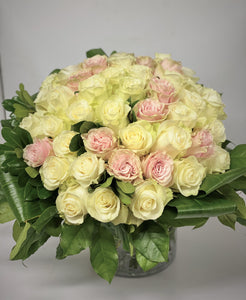 F16 - Classic White Rose Arrangement with Accent of Pink Roses - Flowerplustoronto