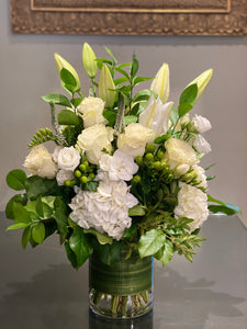 FNV23 - Modern White and Green Vase Arrangement - Flowerplustoronto
