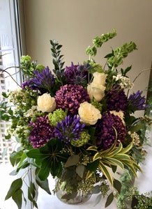 FNV79 - Elegant White, Purple and Chartreuse Vase Arrangement - Flowerplustoronto
