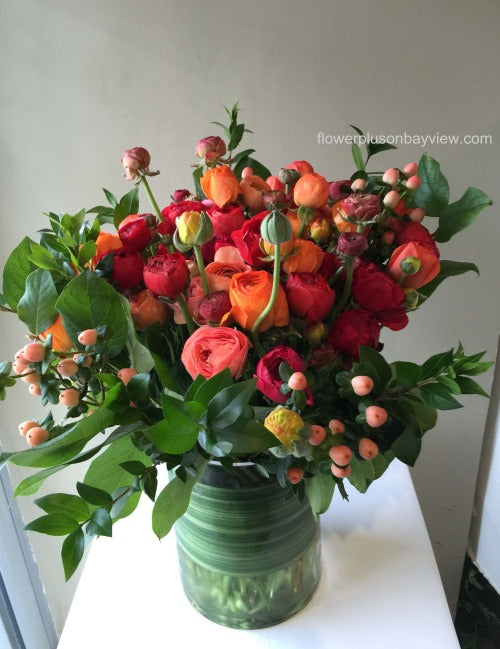 F180 - Vibrant Ranunculus Vase Arrangement - Flowerplustoronto