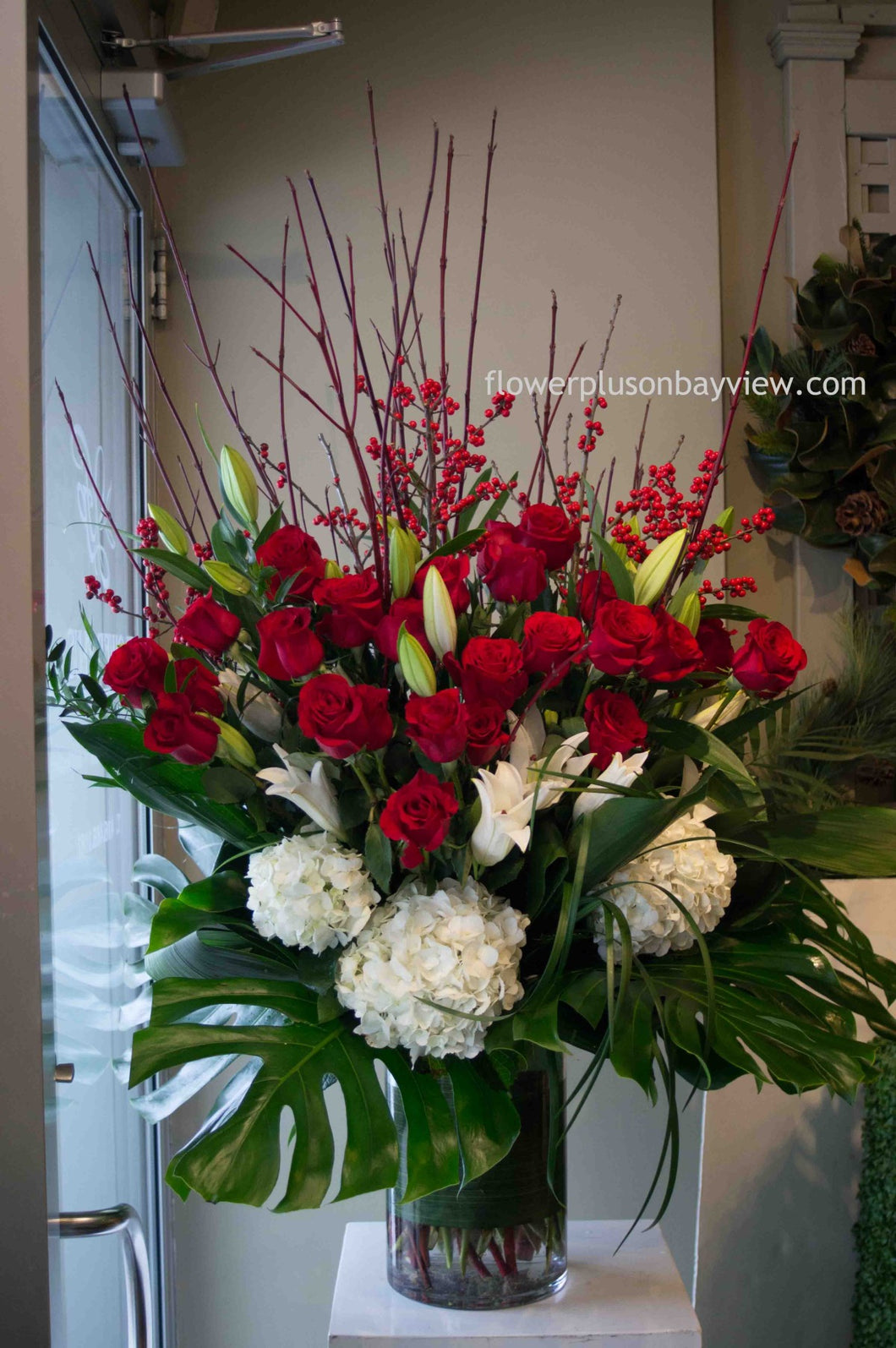 FNV56 - Red and White Vase Arrangement - Flowerplustoronto