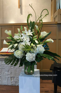 FNV75 - Modern White and Green Vase Arrangement - Flowerplustoronto