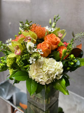 Load image into Gallery viewer, F163 - Modern Orange, White and Green Arrangement (Rose colour depending on availability)

